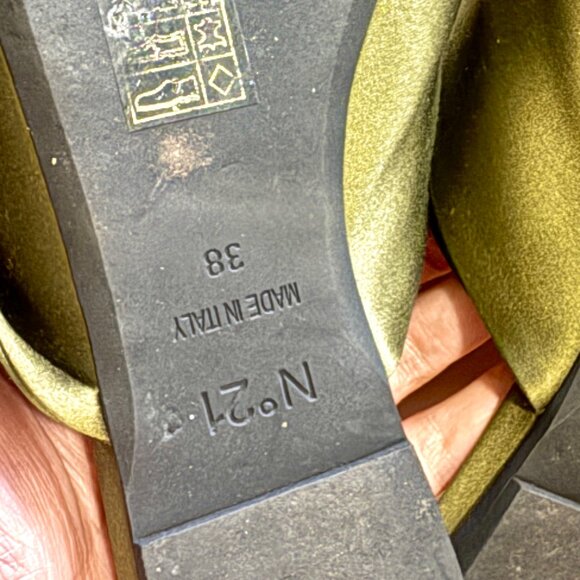 N.21 Raso Knot Flat Embellished Slides In Green Satin - Picture 15 of 16